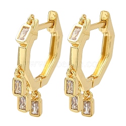 Cubic Zirconia Rectangle Dangle Hoop Earrings, Rack Plating Brass Earrings for Women, Lead Free & Cadmium Free, Real 18K Gold Plated, 21.5x17x2mm(EJEW-Z019-03D-G)