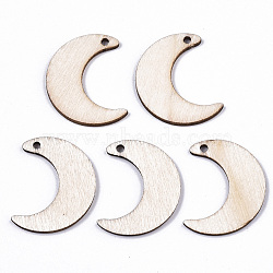Unfinished Natural Poplar Wood Pendants, Laser Cut Wood Shapes, Undyed, Moon, Antique White, 25x19.5x1.5mm, Hole: 1.6mm(WOOD-S045-106)