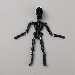 PVC Big Pendants, for Halloween, Skeleton, Black, 101x30x14.5mm, Hole: 1.6mm(KY-WH0045-44B)