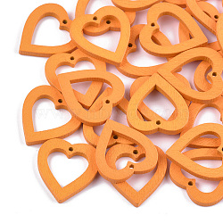 Painted Poplar Wood Pendants, Heart, Orange, 25x22.5x3mm, Hole: 1.4mm(WOOD-S045-064G)