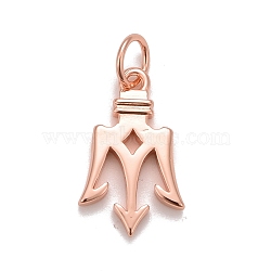 Rack Plating Eco-friendly Brass Charms, with Open Jump Rings, Cadmium Free & Lead Free, Arrow, Real Rose Gold Plated, 19x12x2.5mm, Hole: 4.5mm(KK-D076-01RG)