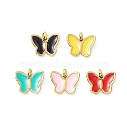 PVD Vacuum Plating 304 Stainless Steel Enamel Pendants, Light Gold, Butterfly, Mixed Color, 11x12.5x4mm, Hole: 2mm(STAS-G255-03G)