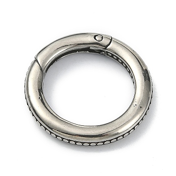 Tibetan Style 316 Surgical Stainless Steel Spring Gate Rings, Round Ring, Antique Silver, 23.5x3.4mm