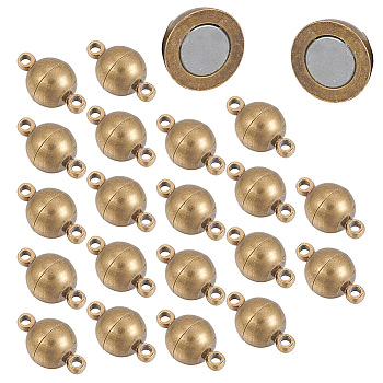 Brass Magnetic Clasps with Loops, Round, Antique Bronze, 11.5x6mm, Hole: 1.6mm