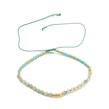 Natural Amazonite & Glass Seed Braided Bead Bracelets, Adjustable Bracelet, Dark Cyan, No Size
