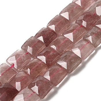 Natural Strawberry Quartz Beads Strands, Faceted, Square, 9~10.5x10~10.5x6mm, Hole: 1mm, about 18~20pcs/strand, 7.09~7.68 inch (18~19.5cm)