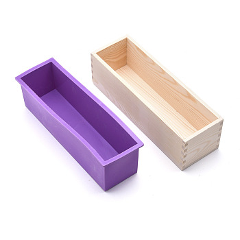 Rectangular Pine Wood Soap Molds Sets, with Silicone Mold and Wood Box, DIY Handmade Loaf Soap Mold Making Tool, Blue Violet, 28x8.8x8.6cm, Inner Diameter: 7x25.9cm, 2pcs/set
