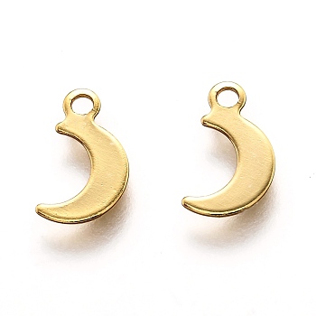 201 Stainless Steel Charms, moon, Real 18K Gold Plated, 10x6x0.5mm, Hole: 1.4mm