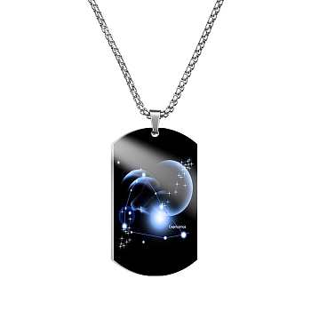 Stainless Steel Constellation Tag Pendant Necklace with Box Chains, Capricorn, 23.62 inch(60cm)