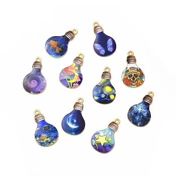 Alloy Printed Pendants, Cadmium Free & Nickel Free & Lead Free, Bulb, Mixed Color, 28x17x2mm, Hole: 1.8mm