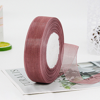 Polyester Organza Ribbon, for Christmas Decoration, Indian Red, 1 inch(25mm), about 49.21 Yards(45m)/Roll