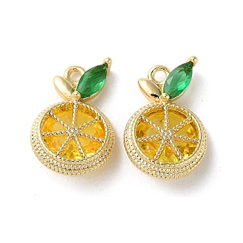 Brass Micro Pave Cubic Zirconia Charms, Lemon Charms, Real 18K Gold Plated, 14x9x4.5mm, Hole: 1mm