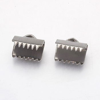 304 Stainless Steel Ribbon Crimp Ends, Rectangle, Stainless Steel Color, 9x10.5mm, Hole: 1x3mm