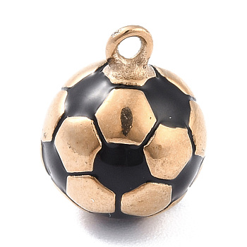 Ion Plating(IP) 304 Stainless Steel Pendants, with Black Enamel, 3D Football, Rose Gold, 16x12.5mm