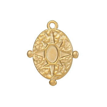 304 Stainless Steel Pendant Cabochon Settings, Oval Charm, Ion Plating(IP), Long-Lasting Plated, Real 14K Gold Plated, 22x17mm