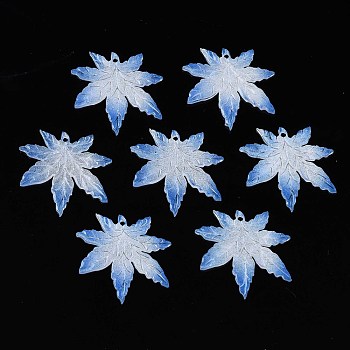 Autumn Theme Transparent Printed Acrylic Pendants, Maple Leaf, Royal Blue, 22x22x1mm, Hole: 1mm