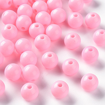 Opaque Acrylic Beads, Round, Pearl Pink, 10x9mm, Hole: 2mm