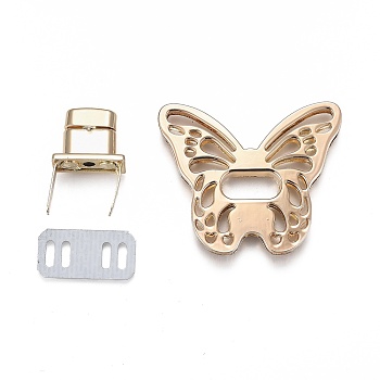 Alloy Bag Twist Lock Clasps, Handbags Turn Lock, Bag Replacement Accessories, Butterfly, Golden, 41x49x6mm, Hole: 15.5x6.5mm