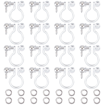 30Pcs 304 Stainless Steel Clip-on Earring Findings, with Plastic Findings & 60Pcs 304 Stainless Steel Open Jump Rings, Stainless Steel Color, 11x11x3mm, Hole: 1.8mm