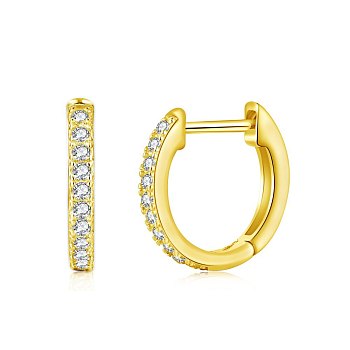 925 Sterling Silver Micro Pave Cubic Zirconia Hoop Earrings for Women, Real 18K Gold Plated, 13.5x13mm