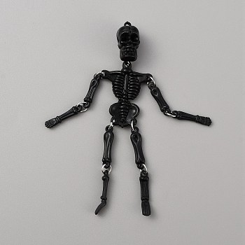 PVC Big Pendants, for Halloween, Skeleton, Black, 101x30x14.5mm, Hole: 1.6mm