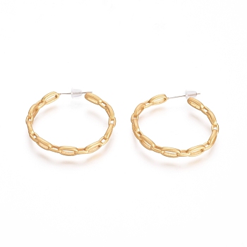 Semicircular Brass Cable Chain Stud Earrings, Half Hoop Earrings, with 925 Sterling Silver Pin and Plastic Ear Nuts, Long-Lasting Plated, Matte Gold Color, 29.5x3.5mm, Pin: 0.7mm