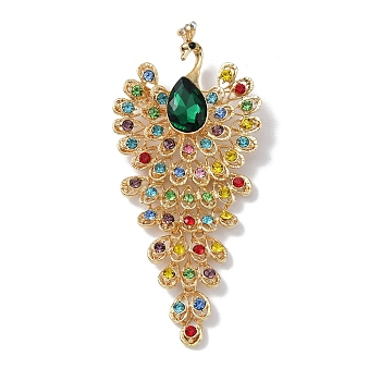 Alloy Rhinestone Brooch for Women, Peacock, Emerald, 108x49x11.5mm
