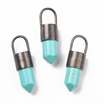 Gemstone Pendant, with Eco-Friendly Brass, Lead Free & Cadmium Free, 42x12mm, Hole: 11.5x9mm