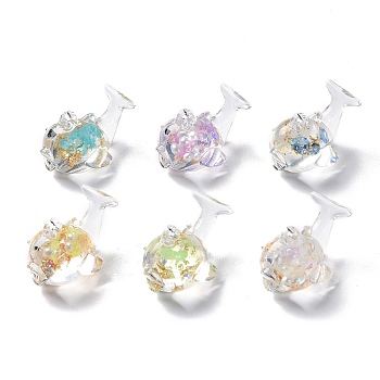 Luminous Transparent Resin Pendants, Dolphin Charms with Gold Foil, Glow in Dark, Mixed Color, 19x28x17mm, Hole: 2mm