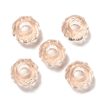 Transparent Resin European Beads, Large Hole Beads, Faceted, Rondelle, PeachPuff, 13.5x8mm, Hole: 5.5mm