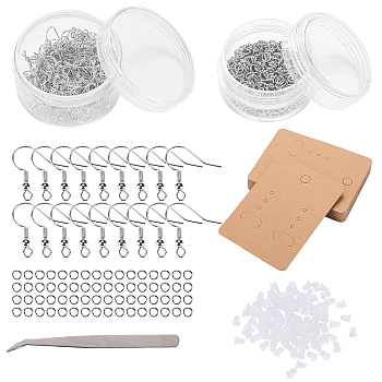 DIY Earring Findings Kits, include Brass Earring Hooks, Silicone Ear Nuts, Paper Display Card, 304 Stainless Steel Jump Rings, Iron Tweezers, Mixed Color, 67x50mm, 823pcs/set