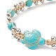Synthetic Turquoise Tortoise & Brass Round Braided Bead Bracelet(BJEW-TA00189-01)-4