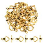 20Pcs Tibetan Style Toggle Clasps, Cadmium Free & Lead Free, with Zinc Alloy, Heart, Antique Golden, Heart: 21x13mm, Hole: 2mm, Bar: 16.5mm long, Hole: 1.5mm(TIBE-YW0002-03)