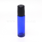 Frosted Glass Essential Oil Empty Perfume Bottle, with Brass Roller Ball and Plastic Caps, Refillable Bottle, Blue, 8.4x1.95cm, Capacity: 10ml(0.34 fl. oz)(MRMJ-WH0075-03)
