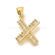 Rack Plating Brass Micro Pave Cubic Zirconia Pendants, Long-Lasting Plated, Lead Free & Cadmium Free,Real 18K Gold Plated, Letter Charms, Letter X, 16x12.5x2mm Hole: 5x3mm(KK-L226-100G-X)