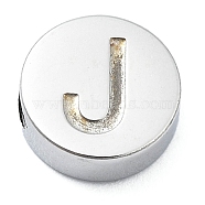 Tarnish Resistant 304 Stainless Steel Beads, Flat Round with Letter, Stainless Steel Color, Letter J, 8x3mm, Hole: 1.6mm(STAS-H219-15P-J)