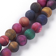 Natural Tiger Eye Beads Strands, Dyed & Heated , Frosted, Round, Colorful, 8mm, Hole: 1.2mm, about 46~49pcs/strand, 14.7~15.3 inch(37.5~39cm)(G-F616-01C-8mm)