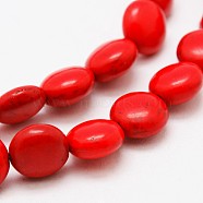 Flat Round Synthetic Turquoise Beads Strands, Dyed, Red, 10x5mm, Hole: 1mm, about 42pcs/strand, 15.7 inch(TURQ-I022-10x5mm-01)