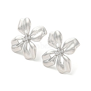 Brass with Glass Stud Earrings Findings, with Loops, Flower, Platinum, 23x23mm, Hole: 1.2mm, Pin: 11x0.7mm(KK-K351-22P)