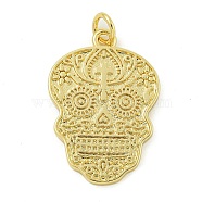 Halloween Theme Rack Plating Brass Pendants, with Jump Ring, Long-Lasting Plated, Lead Free & Cadmium Free, Real 18K Gold Plated, Skull, 24.5x17x1.5mm, Hole: 3.5mm(KK-Z067-18G-02)