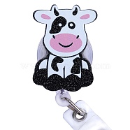 Acrylic & ABS Plastic Badge Reel, Retractable Badge Holder, Cow, 100mm, Cow: 50x36.5mm(AJEW-SZ0002-49D)