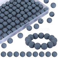 80Pcs Round Silicone Focal Beads, Chewing Beads For Teethers, DIY Nursing Necklaces Making, Dark Gray, 15mm, Hole: 2mm(SIL-SZ0001-24-07)