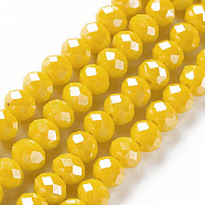 Electroplate Glass Beads Strands, Pearl Luster Plated, Faceted, Rondelle, Yellow, 4x3mm, Hole: 0.4mm, about 113~115pcs/strand, 41~42cm(EGLA-A034-P4mm-A07)