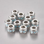 Alloy European Beads, with Enamel, Large Hole Beads, Lead Free & Cadmium Free & Nickel Free, Column, Platinum Color, Size: about 10mm in diameter, 7mm thick, hole: 4.5mm(LFD8226Y-1-NF)