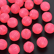 Imitation Jelly Acrylic Beads, Corrugated Beads, Round, Hot Pink, 14x13mm, Hole: 2.5mm, about 356pcs/500g(MACR-S373-11-E09)