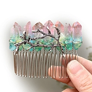 Natural Crystal Hair Combs, with Alloy Crown Hair Bands, for Women Girls, Misty Rose, 78x37mm(PW-WGC6E88-13)