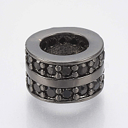 Brass Micro Pave Cubic Zirconia Beads, Large Hole Beads, Column, Black, Gunmetal, 8.5x5.5mm, Hole: 5mm(ZIRC-S058-86B)