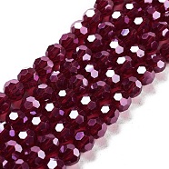 Electroplate Transparent Glass Beads Strands, Faceted(32 Facets), Round, Pearl Luster Plated, Dark Red, 6mm, Hole: 1mm, about 98~100pcs/strand, 20.39~20.59 inch(51.8~52.3cm)(EGLA-A035-T6mm-A02)