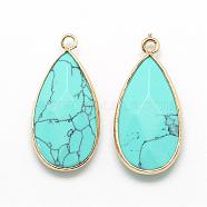 Synthetic Turquoise Pendants, with Golden Tone Brass Findings, Faceted, teardrop, Pale Turquoise, 32.5~33x16x6mm, Hole: 2.5mm(G-S221-18G)