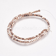 Electroplate Non-magnetic Synthetic Hematite Beads Strands, Faceted, Square, Rose Gold Plated, 2x2.5x2.5mm, Hole: 0.5mm, about 170~180pcs/strand, 16 inch(G-K239-14A)